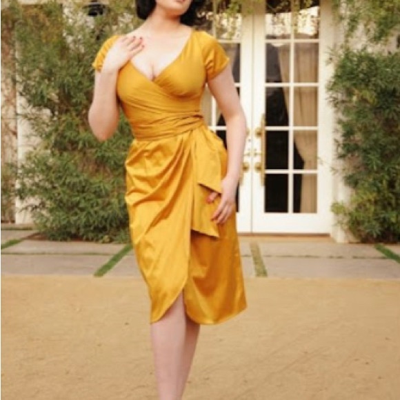Pinup Girl Clothing “Gold Ava Dress” - Picture 1 of 7